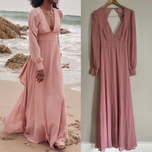 Talk About Divine Blush Long Sleeve Backless Maxi Dress